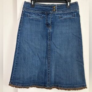 Cabi Womens Vintage Western Denim Jean Skirt Stretch Fringe Hem Y2k